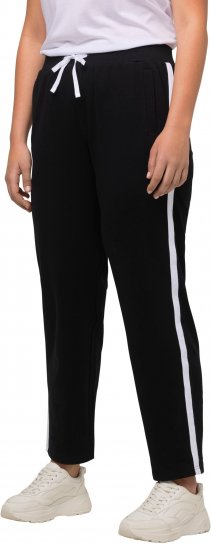 Ulla Popken Side Stripe Adjustable Drawstring Waist Joggers Black - Jeans & Bukser i Store Størrelser – Plus Size - 