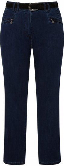 Ulla Popken Mony Elastic Waist Zip Pocket Jeans Dark Blue Denim - Jeans & Bukser i Store Størrelser – Plus Size - Jeans og bukser, EU 42-70