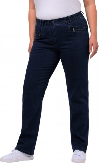 Ulla Popken Mony Elastic Waist Zip Pocket Jeans Dark Blue Denim - Jeans & Bukser i Store Størrelser – Plus Size - Jeans og bukser, EU 42-70