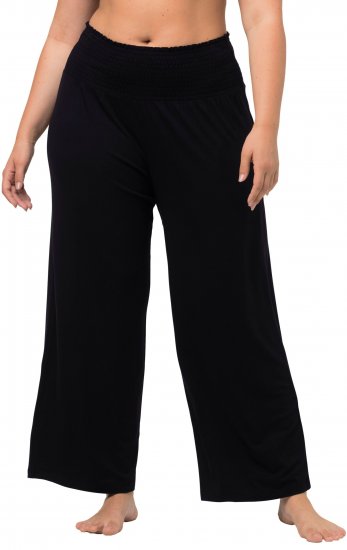 Ulla Popken Wide Leg Smocked Waist Knit Pants Black - Jeans & Bukser i Store Størrelser – Plus Size - Jeans og bukser, EU 42-70