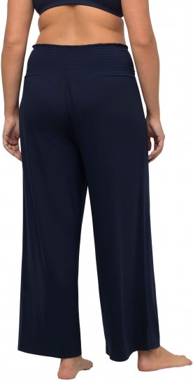 Ulla Popken Wide Leg Smocked Waist Knit Pants Night Blue - Jeans & Bukser i Store Størrelser – Plus Size - Jeans og bukser, EU 42-70