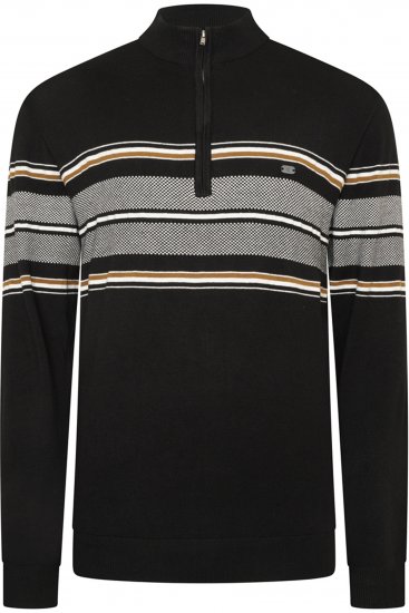 Kam Jeans 93 Stripe 1/4 Zipper Knitted Sweater Black - Gensere og hettegensere - Store hettegensere - 2XL-14XL