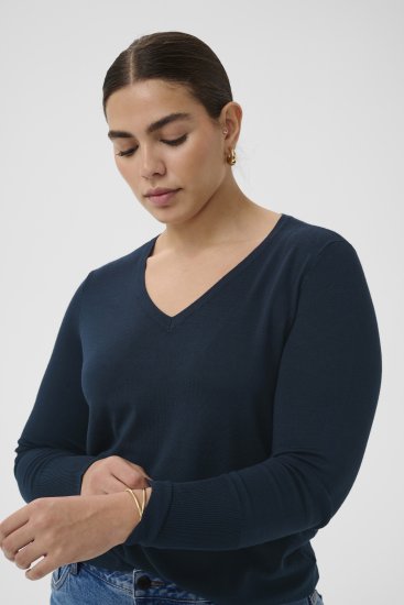 Kaffe Curve Lizzy Long Sleeve Pullover Midnight Marine - Strikkegensere - 