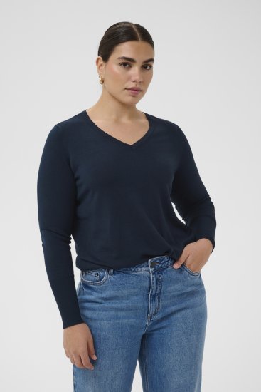 Kaffe Curve Lizzy Long Sleeve Pullover Midnight Marine - Strikkegensere - 