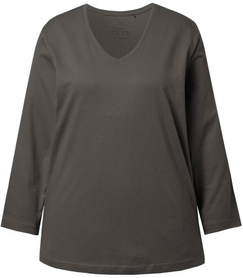 Ulla Popken Back To Basics V-Neck Relaxed Fit Cotton Tee Graphite Grey - T-skjorter - 