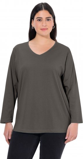 Ulla Popken Back To Basics V-Neck Relaxed Fit Cotton Tee Graphite Grey - T-skjorter - 