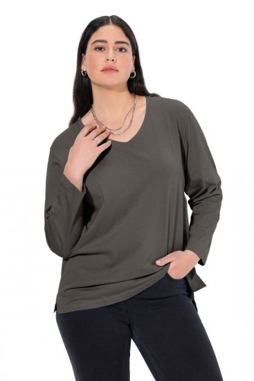 Ulla Popken Back To Basics V-Neck Relaxed Fit Cotton Tee Graphite Grey - T-skjorter - T-skjorter for damer
