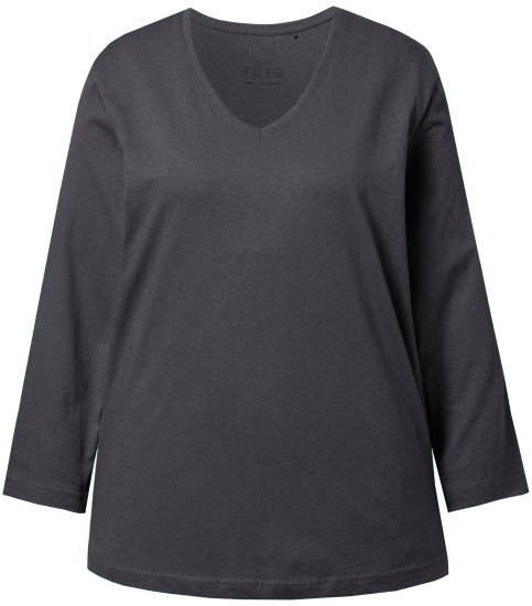 Ulla Popken Back To Basics V-Neck Relaxed Fit Cotton Tee Charcoal Grey Melange - Ulla Popken - 