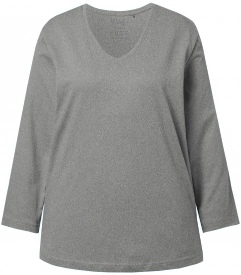 Ulla Popken Back To Basics V-Neck Relaxed Fit Cotton Tee Light Grey Melange - T-skjorter - 