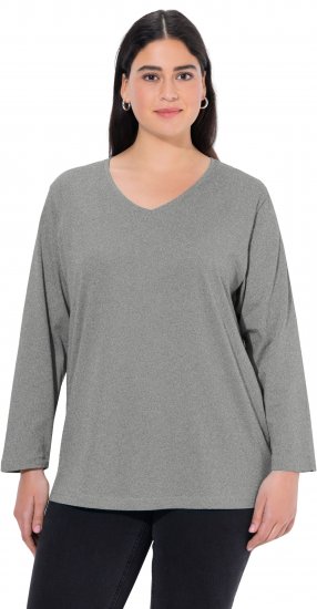 Ulla Popken Back To Basics V-Neck Relaxed Fit Cotton Tee Light Grey Melange - T-skjorter - 
