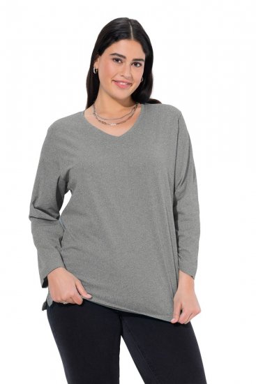Ulla Popken Back To Basics V-Neck Relaxed Fit Cotton Tee Light Grey Melange - T-skjorter - T-skjorter for damer