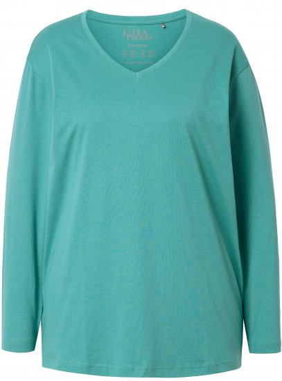 Ulla Popken Back To Basics V-Neck Relaxed Fit Cotton Tee Green - T-skjorter - 