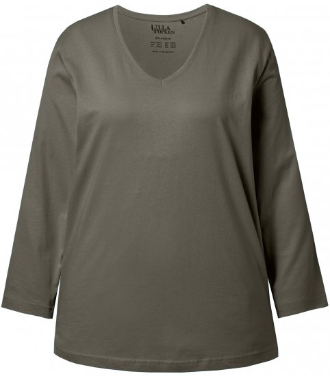 Ulla Popken Back To Basics V-Neck Relaxed Fit Cotton Tee Olive - T-skjorter - 
