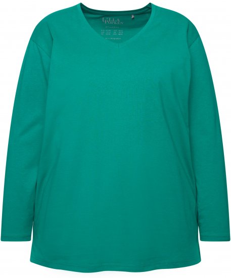 Ulla Popken Back To Basics V-Neck Relaxed Fit Cotton Tee Emerald Green - T-skjorter - 