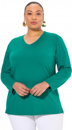 Ulla Popken Back To Basics V-Neck Relaxed Fit Cotton Tee Emerald Green - T-skjorter - 