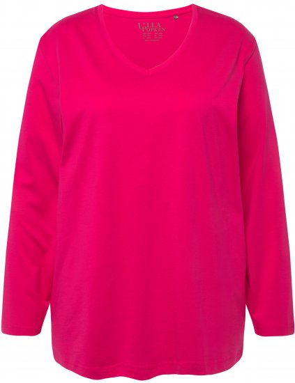 Ulla Popken Back To Basics V-Neck Relaxed Fit Cotton Tee Magenta Pink - T-skjorter - 