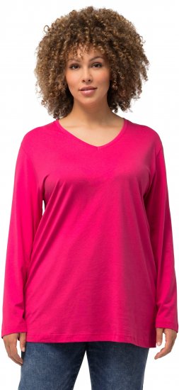 Ulla Popken Back To Basics V-Neck Relaxed Fit Cotton Tee Magenta Pink - T-skjorter - 