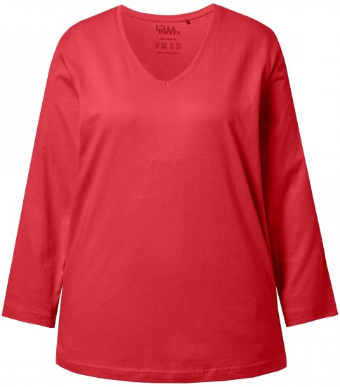 Ulla Popken Back To Basics V-Neck Relaxed Fit Cotton Tee Salsa Red - T-skjorter - 