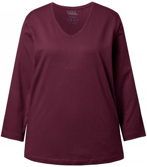 Ulla Popken Back To Basics V-Neck Relaxed Fit Cotton Tee Dark Berry - T-skjorter - 