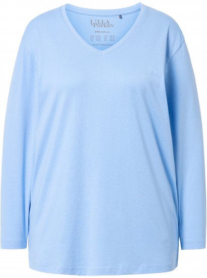 Ulla Popken Back To Basics V-Neck Relaxed Fit Cotton Tee Light Blue - T-skjorter - 
