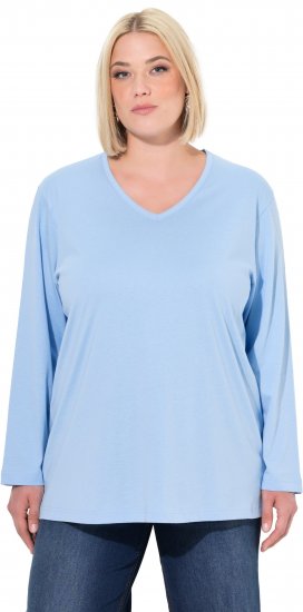 Ulla Popken Back To Basics V-Neck Relaxed Fit Cotton Tee Light Blue - T-skjorter - 