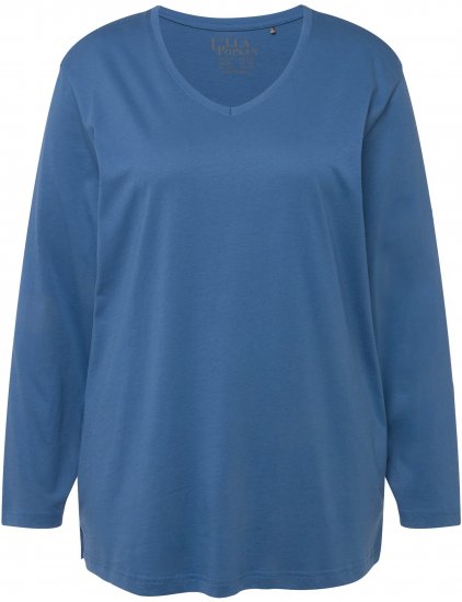 Ulla Popken Back To Basics V-Neck Relaxed Fit Cotton Tee Denim Blue - T-skjorter - 