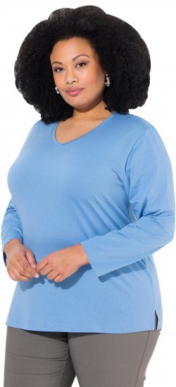 Ulla Popken Back To Basics V-Neck Relaxed Fit Cotton Tee Light Cornflower - T-skjorter - 