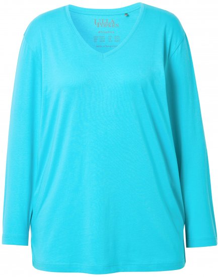 Ulla Popken Back To Basics V-Neck Relaxed Fit Cotton Tee Deep Aqua - T-skjorter - 