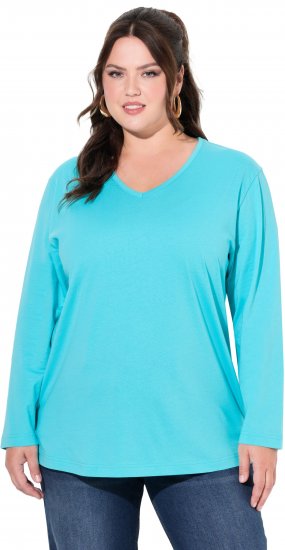 Ulla Popken Back To Basics V-Neck Relaxed Fit Cotton Tee Deep Aqua - T-skjorter - 