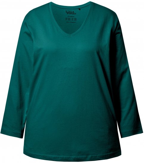 Ulla Popken Back To Basics V-Neck Relaxed Fit Cotton Tee Teal Green - T-skjorter - 