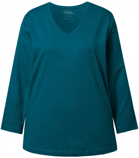 Ulla Popken Back To Basics V-Neck Relaxed Fit Cotton Tee Cerulean - T-skjorter - 