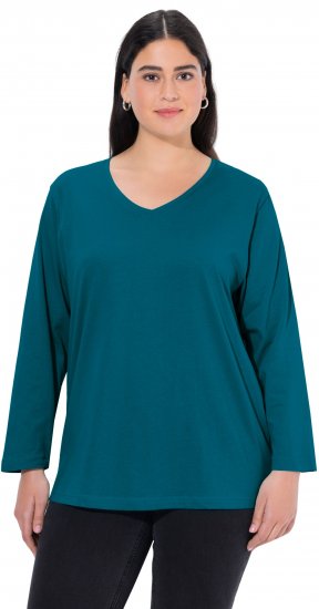 Ulla Popken Back To Basics V-Neck Relaxed Fit Cotton Tee Cerulean - T-skjorter - 
