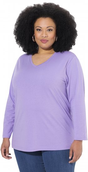 Ulla Popken Back To Basics V-Neck Relaxed Fit Cotton Tee Pale Lilac - T-skjorter - 