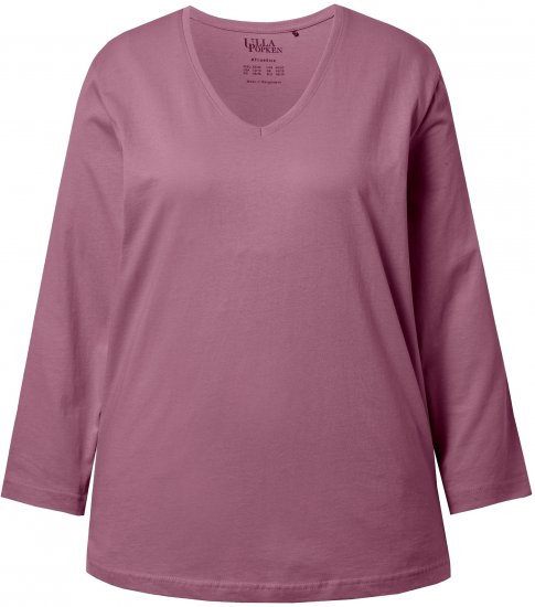 Ulla Popken Back To Basics V-Neck Relaxed Fit Cotton Tee Dark Rose - T-skjorter - 
