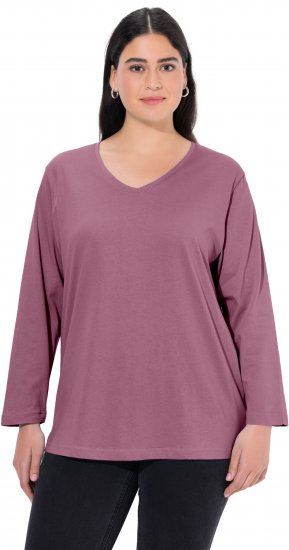 Ulla Popken Back To Basics V-Neck Relaxed Fit Cotton Tee Dark Rose - T-skjorter - 