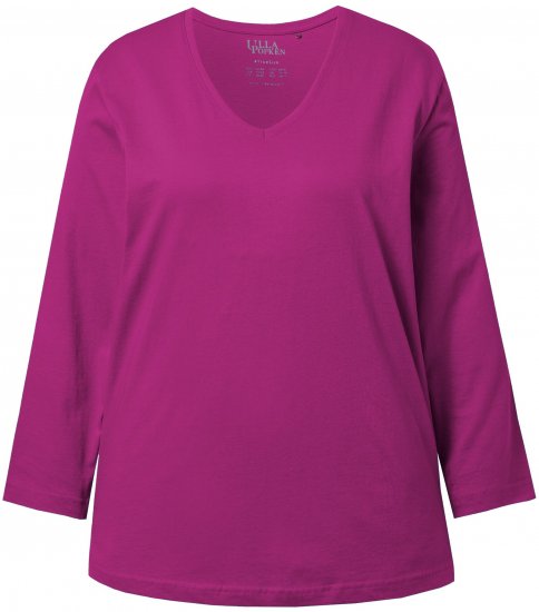Ulla Popken Back To Basics V-Neck Relaxed Fit Cotton Tee Berry - T-skjorter - 