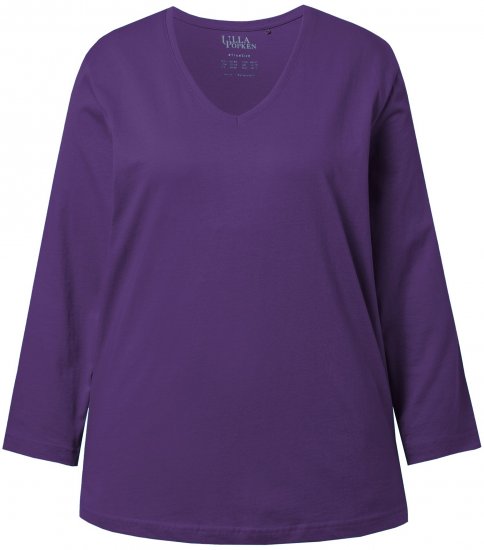 Ulla Popken Back To Basics V-Neck Relaxed Fit Cotton Tee Deep Violet - T-skjorter - 