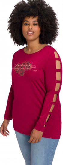 Ulla Popken Rhinestone Accent Statement Cutout Sleeve Stretch Knit Top Wine Red - Trykket T-skjorter for dame - 