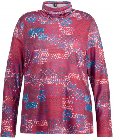 Ulla Popken Graphic Print Recycled Polyester Quick Dry Stretch Top Salsa Red - Trykket T-skjorter for dame - 