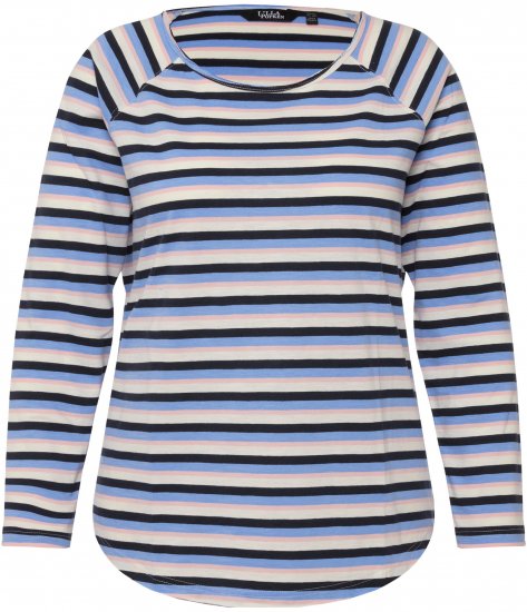 Ulla Popken Striped A-Line Long Sleeve Tee Navy Blue - Trykket T-skjorter for dame - 