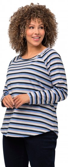 Ulla Popken Striped A-Line Long Sleeve Tee Navy Blue - Trykket T-skjorter for dame - 