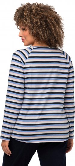 Ulla Popken Striped A-Line Long Sleeve Tee Navy Blue - Trykket T-skjorter for dame - 