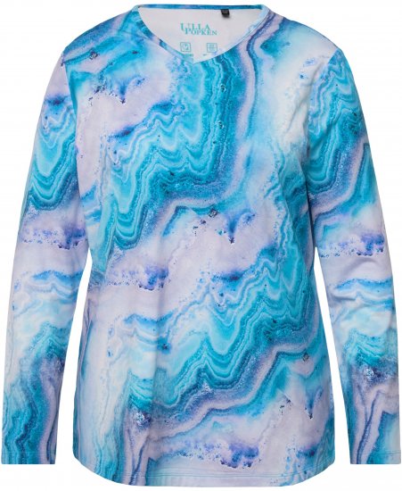 Ulla Popken Marble Ski Top with Gaiter Bright Turquoise - Trykket T-skjorter for dame - 