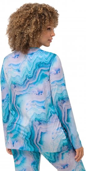 Ulla Popken Marble Ski Top with Gaiter Bright Turquoise - Trykket T-skjorter for dame - 