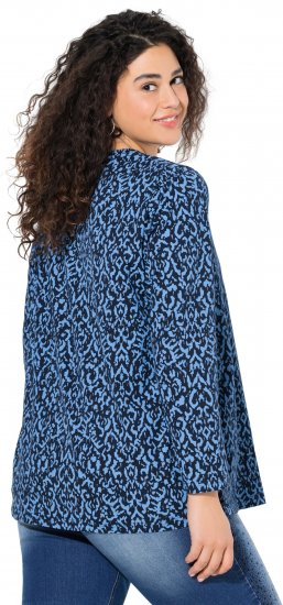 Ulla Popken Geometric Print 3/4 Sleeve Pleated Tee Navy Blue - Trykket T-skjorter for dame - 