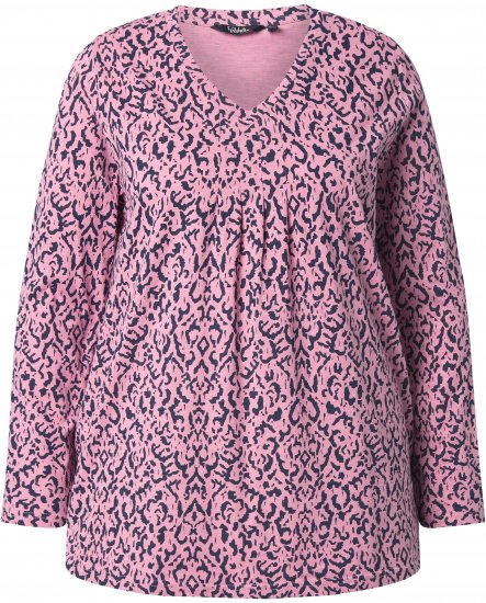 Ulla Popken Geometric Print 3/4 Sleeve Pleated Tee Raspberry - Trykket T-skjorter for dame - 