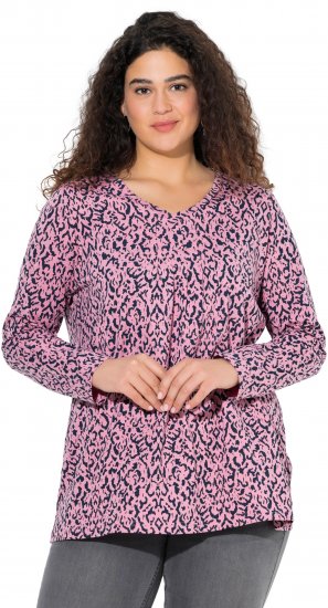 Ulla Popken Geometric Print 3/4 Sleeve Pleated Tee Raspberry - Trykket T-skjorter for dame - 