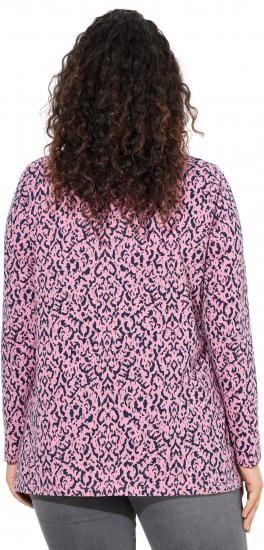 Ulla Popken Geometric Print 3/4 Sleeve Pleated Tee Raspberry - Trykket T-skjorter for dame - 