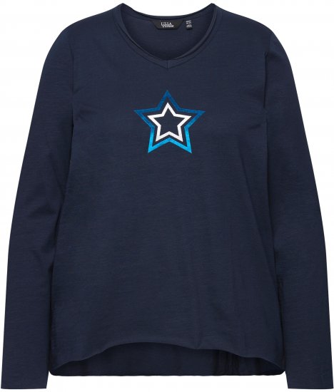 Ulla Popken Star Long Sleeve Graphic Tee Navy Blue - Trykket T-skjorter for dame - 