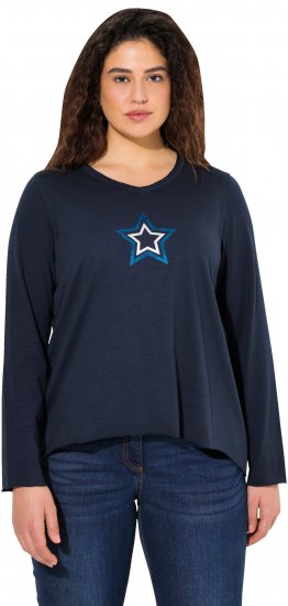 Ulla Popken Star Long Sleeve Graphic Tee Navy Blue - Trykket T-skjorter for dame - 